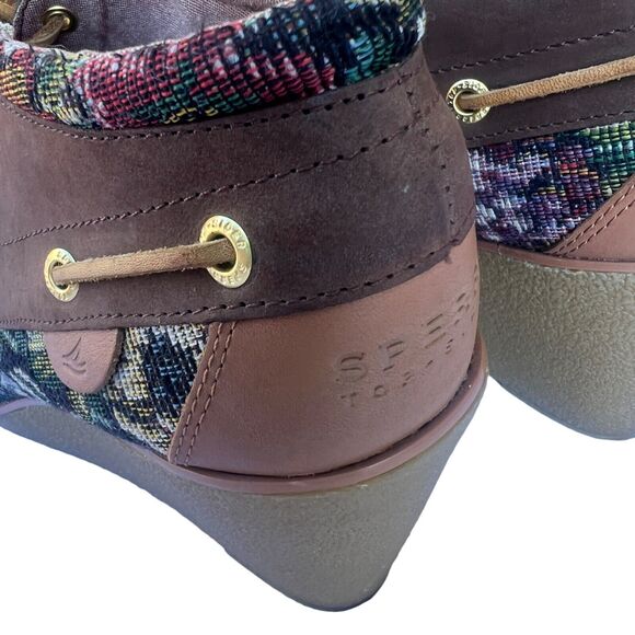 Sperry Women's Size 8.5 M Hadley Floral Tapestry Leather Wedge Bootie Heels EUC - Picture 6 of 9